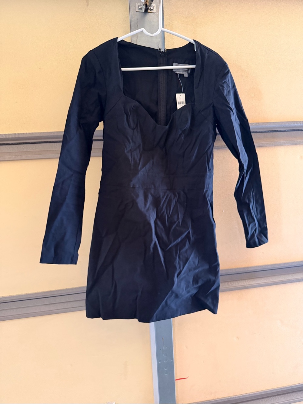 Anthropologie black Long-Sleeve Sweetheart Mini Dress w shoulder pads